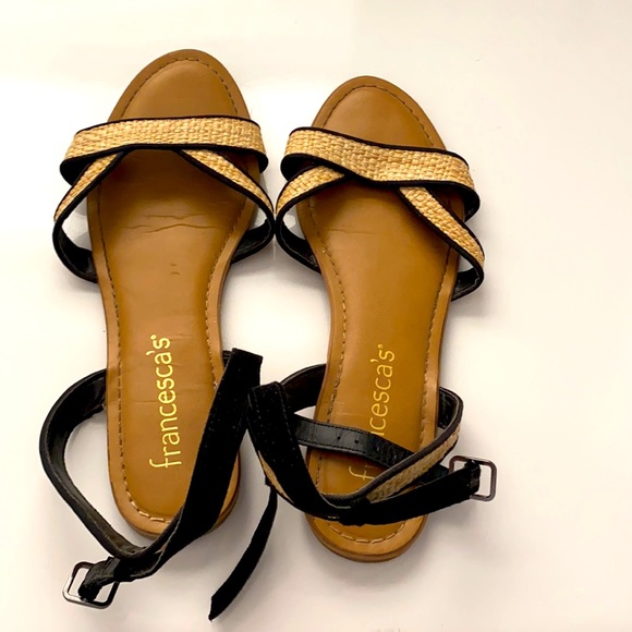 Francescas black and raffia cute ankle strap sandal sz 8 - Picture 3 of 4